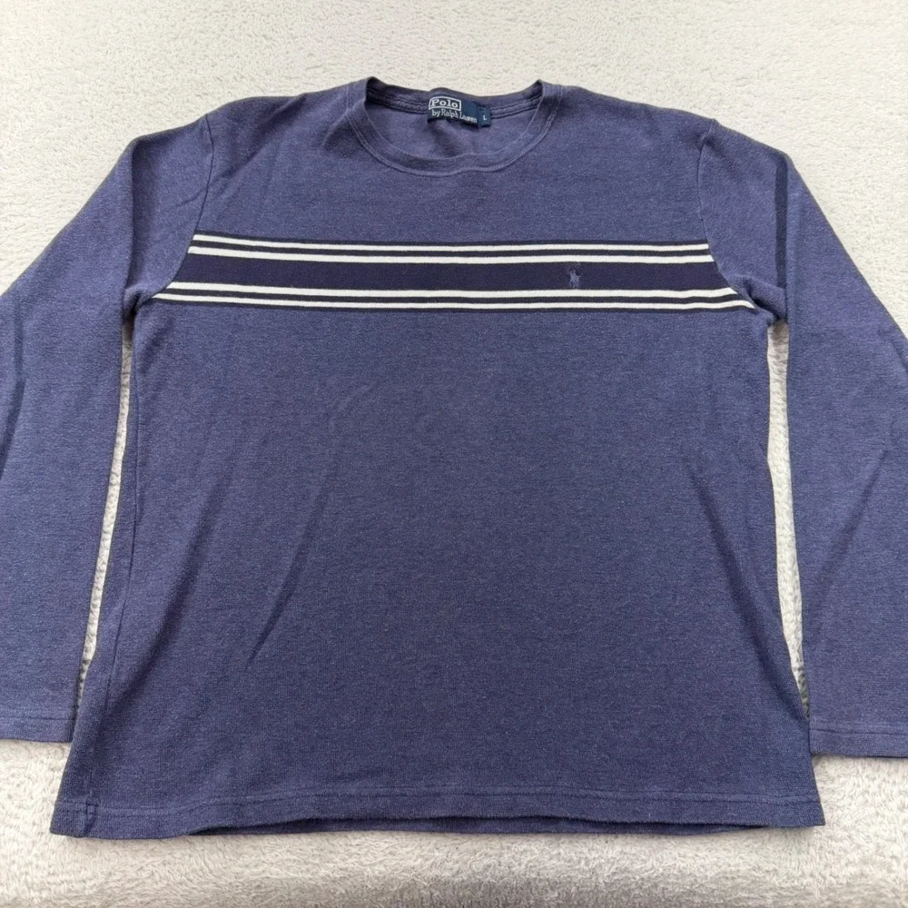 Vintage Polo Ralph‎ Lauren Mens Long Sleeve Striped T-Shirt Blue Crew Neck Large